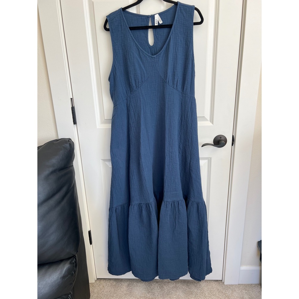 Pact Organic Cotton Double Gauze Beach To Brunch Sleeveless Maxi Dress Navy XL